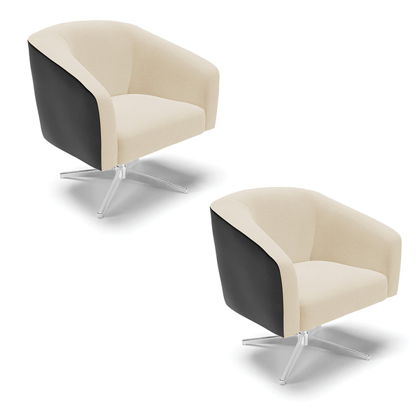 Kit 02 Poltronas Giratória Stella Corano Preto Com Linho Bege