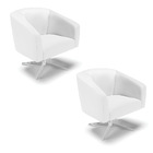 Kit 02 Poltronas Giratória Stella Corino Branco Base Cromada
