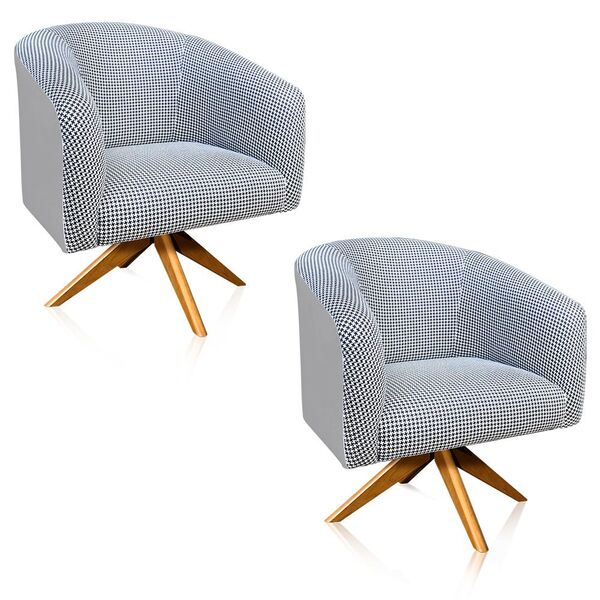 Kit 02 Poltronas Giratoria Stella Linho  - Cinza