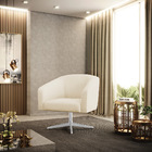 Kit 02 Poltronas Giratória Stella Linho Bege A19 Base Cromada