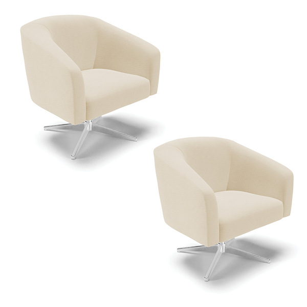 Kit 02 Poltronas Giratória Stella Linho Bege A19 Base Cromada