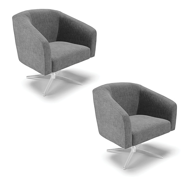 Kit 02 Poltronas Giratória Stella Linho Grafite A26 Base Crom