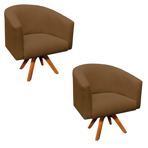 Kit 02 Poltronas Giratória Stella Linho Grosso Dourado A102 B