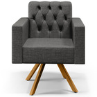 Kit 02 Poltronas Giratórias Base De Madeira Manu L02 Capitonê