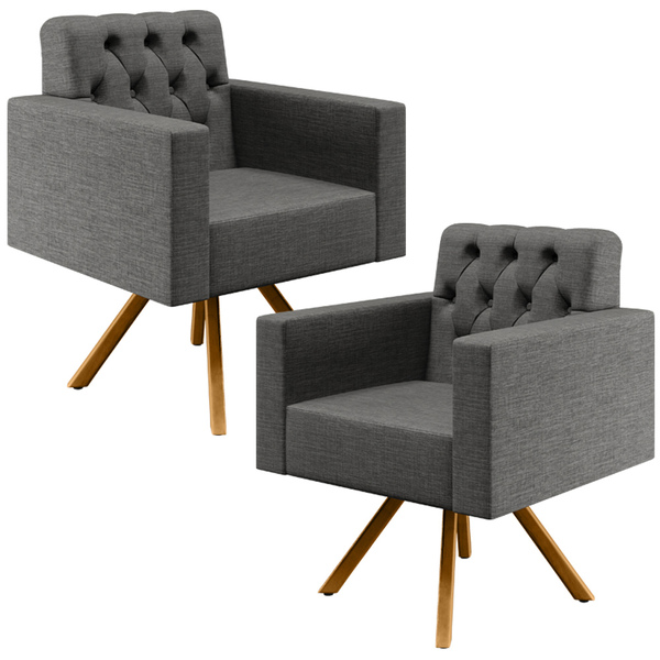 Kit 02 Poltronas Giratórias Base De Madeira Manu L02 Capitonê