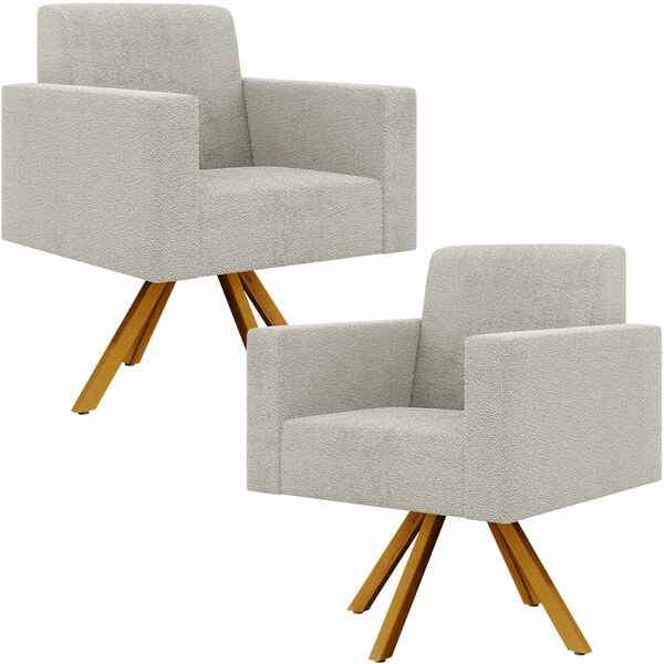 Kit 02 Poltronas Giratórias Sala De Estar Base De Madeira Hel