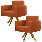 Kit 02 Poltronas Giratórias Sala De Estar Base De Madeira Hel