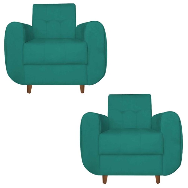 Kit 02 Poltronas Golden Pés Palito Suede Azul Tiffany - D'cla