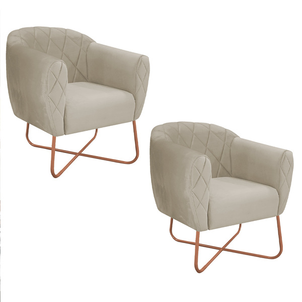 Kit 02 Poltronas Grazi  Base X Bronze Suede - Amarena Móveis