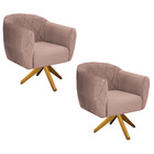 Kit 02 Poltronas Grazi Base Giratória De Madeira Linho - Amar