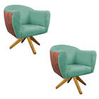 Kit 02 Poltronas Grazi Base Giratória De Madeira Sintético No