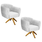 Kit 02 Poltronas Grazi Base Giratória De Madeira Suede - Amar