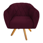 Kit 02 Poltronas Grazi Base Giratória De Madeira Suede - Doce