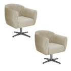 Kit 02 Poltronas Grazi Base Giratória De Metal Linho - Doce S
