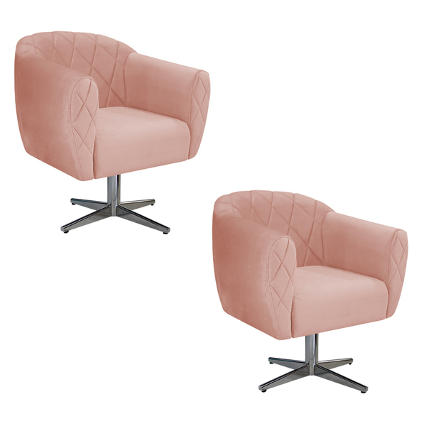 Kit 02 Poltronas Grazi Base Giratória De Metal Suede - Amaren