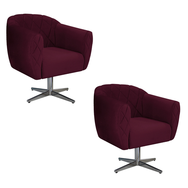 Kit 02 Poltronas Grazi Base Giratória De Metal Suede - Doce S