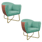 Kit 02 Poltronas Grazi Base X  Dourada Sintético Nozes Linho