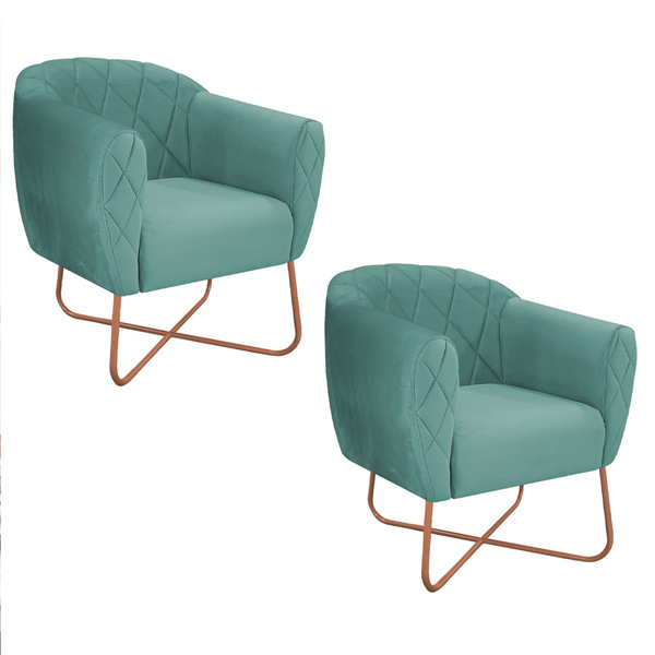 Kit 02 Poltronas Grazi Base X Bronze Linho - Amarena Móveis -