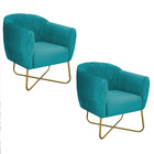Kit 02 Poltronas Grazi Base X Dourada Suede - Amarena Móveis
