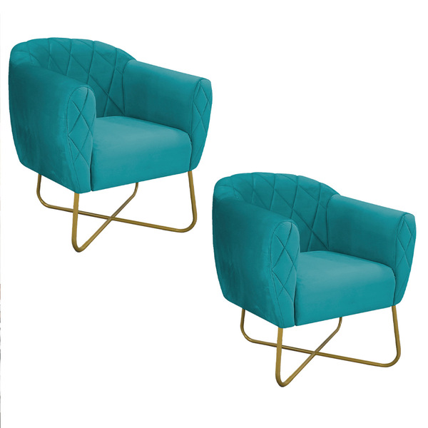 Kit 02 Poltronas Grazi Base X Dourada Suede - Amarena Móveis