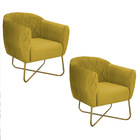 Kit 02 Poltronas Grazi Base X Dourada Suede - Doce Sonho Móve