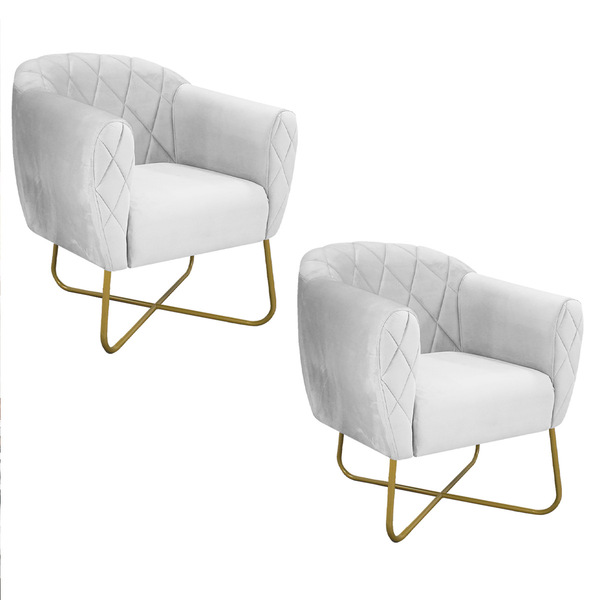 Kit 02 Poltronas Grazi Base X Dourada Suede - Doce Sonho Móve