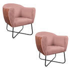 Kit 02 Poltronas Grazi Base X Preta Sintético Nozes Linho - A