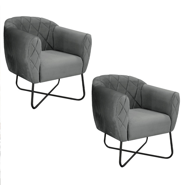 Kit 02 Poltronas Grazi Base X Preta Suede - Doce Sonho Móveis