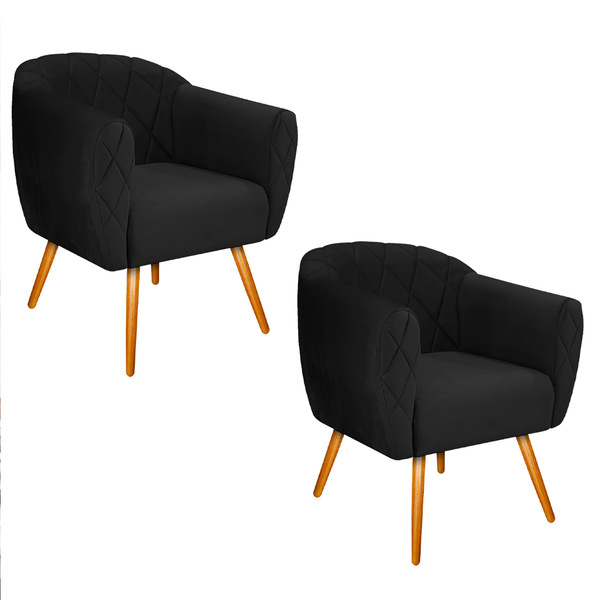 Kit 02 Poltronas Grazi Pés Palito Suede - Amarena Móveis - Pr