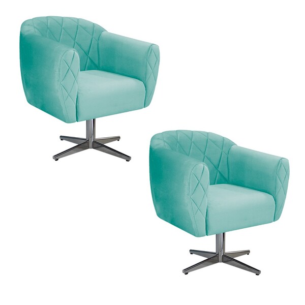 Kit 02 Poltronas Helena Base Giratória De Metal Suede Azul Ti