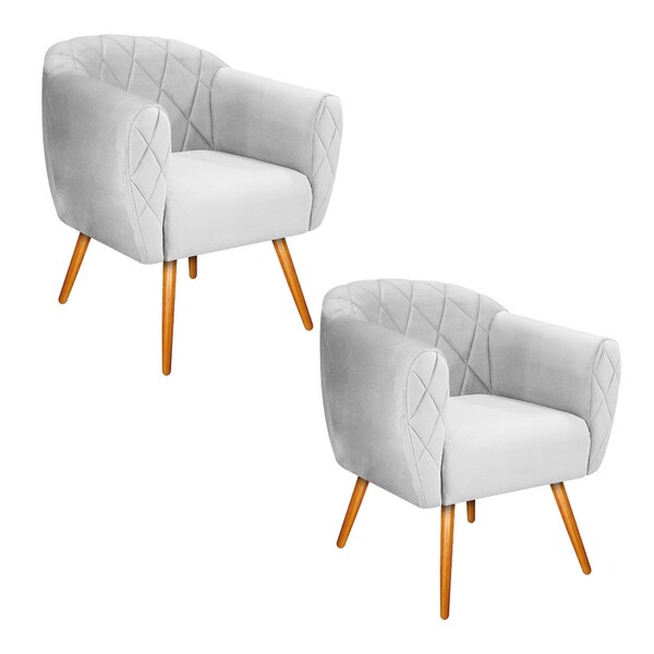 Kit 02 Poltronas Helena Palito Mel Suede Branco - Amarena Móv