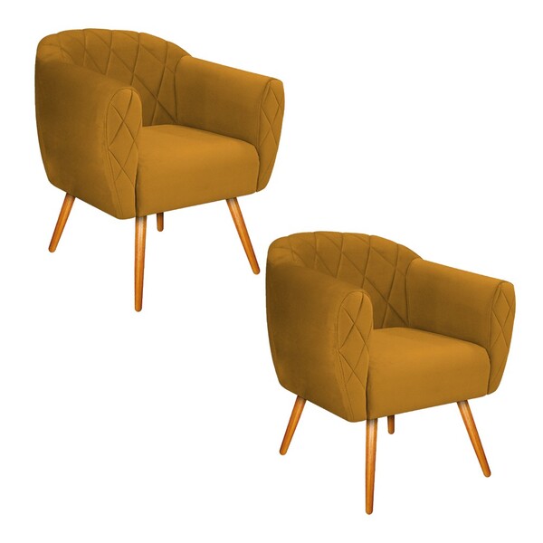 Kit 02 Poltronas Helena Palito Mel Suede Mostarda - Amarena M
