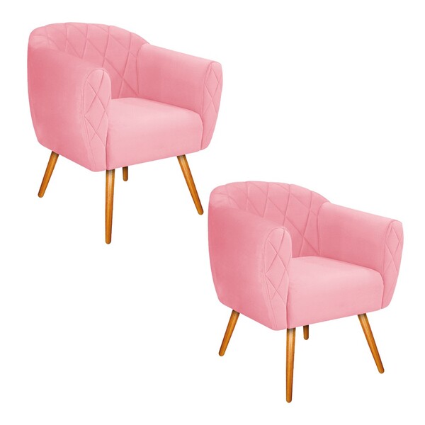 Kit 02 Poltronas Helena Palito Mel Suede Rosa Bebê - Amarena