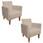 Kit 02 Poltronas Jade Corino Bege Pes Chanfrado Castanho  M11
