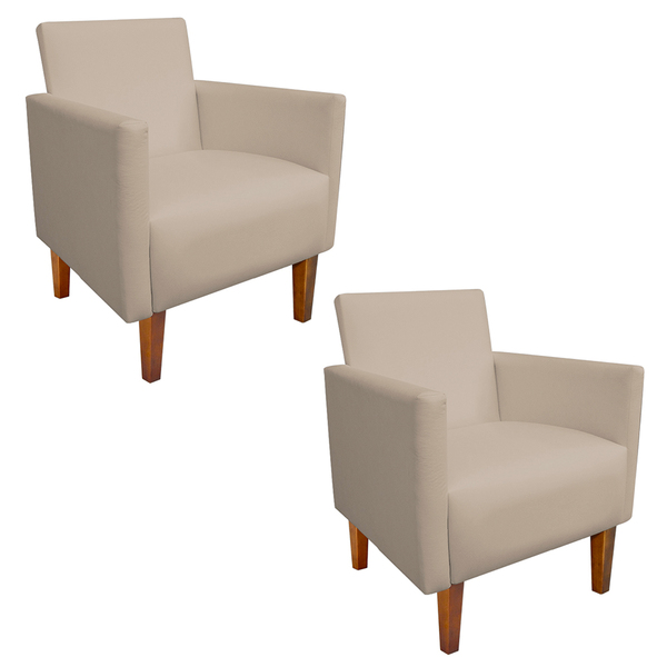 Kit 02 Poltronas Jade Corino Bege Pes Chanfrado Castanho  M11