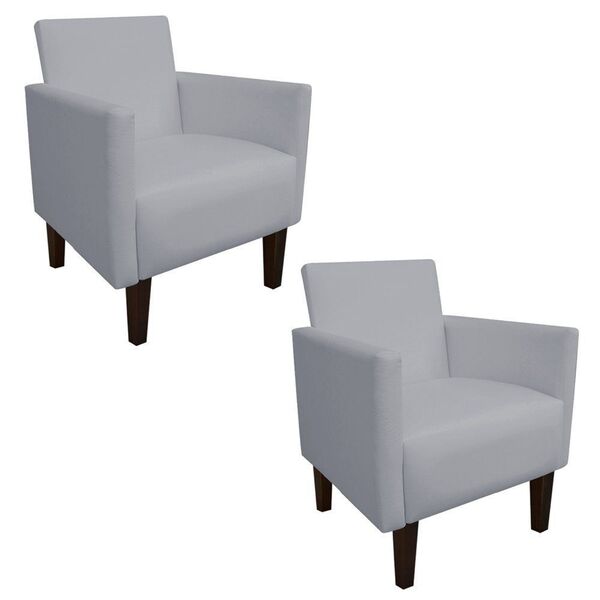 Kit 02 Poltronas Jade Corino Cinza Pes Chanfrado Tabaco  M11