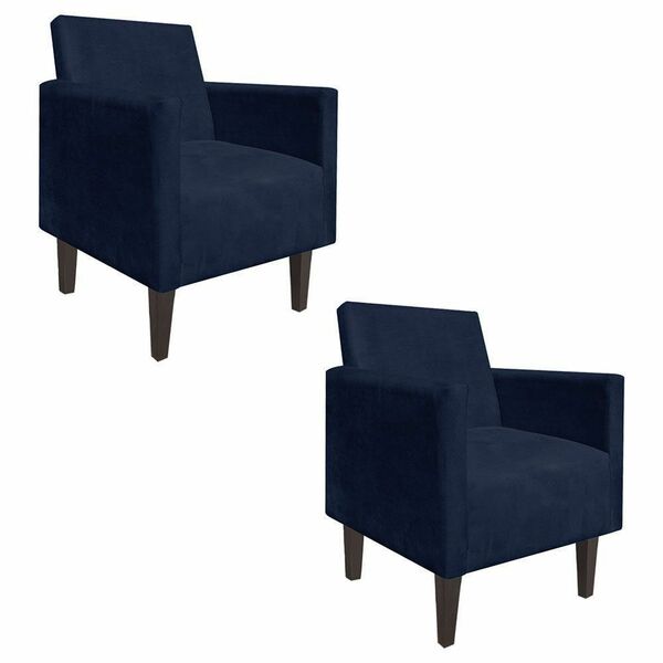 Kit 02 Poltronas Jade Suede Azul Marinho Pes Chanfrado Tabaco