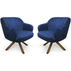 Kit 02 Poltronas Jade Tressê Giratória Giromad Veludo Azul -