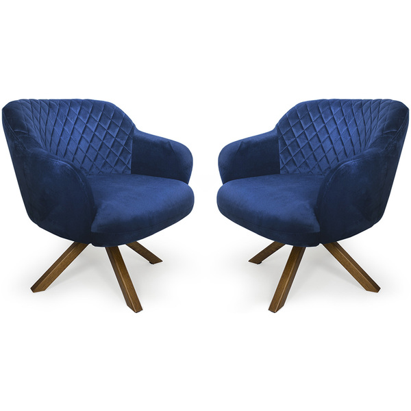 Kit 02 Poltronas Jade Tressê Giratória Giromad Veludo Azul -