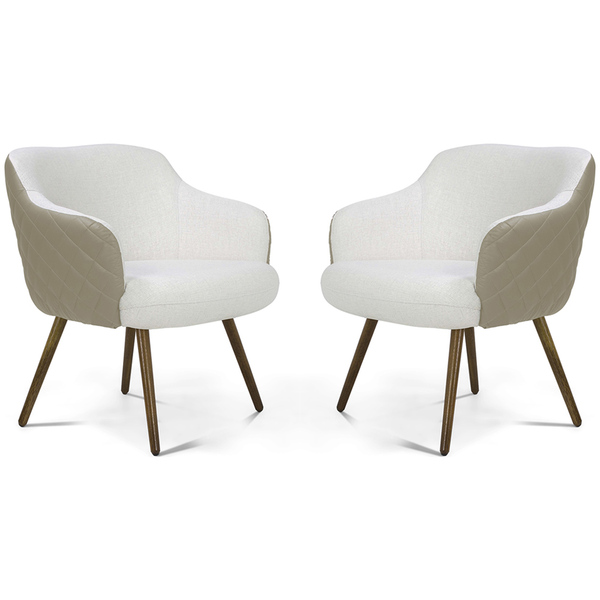 Kit 02 Poltronas Jade Tressê Pés Palito Corano Bege/algodão C