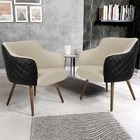 Kit 02 Poltronas Jade Tressê Pés Palito Corano Preto/linho Be