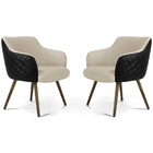 Kit 02 Poltronas Jade Tressê Pés Palito Corano Preto/linho Be