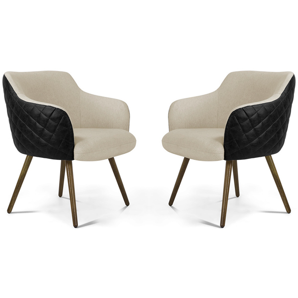 Kit 02 Poltronas Jade Tressê Pés Palito Corano Preto/linho Be