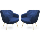Kit 02 Poltronas Jade Tressê Pés Palito Gold Veludo Azul - Ne