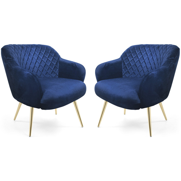 Kit 02 Poltronas Jade Tressê Pés Palito Gold Veludo Azul - Ne