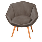 Kit 02 Poltronas Jaspe Veludo Grafite Pés Palito Castanho - D