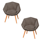 Kit 02 Poltronas Jaspe Veludo Grafite Pés Palito Castanho - D