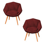 Kit 02 Poltronas Jaspe Veludo Marsala Pés Palito Castanho - D