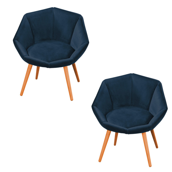 Kit 02 Poltronas Jaspe Veludo Pés Palito Castanho - D'rossi -