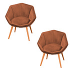 Kit 02 Poltronas Jaspe Veludo Pés Palito Castanho - D'rossi -